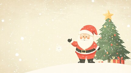 Cute Stylized Santa with Christmas Tree Illustration