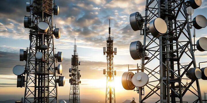 Telecommunication Towers at Sunset:  Connecting the World