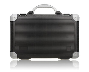 Fototapeta premium Black plastic tool case on white background.