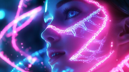 Obraz premium A futuristic portrait with glowing patterns and vibrant colors.