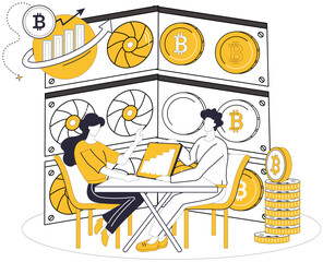 Bitcoin mining vector illustration. Economy, canvas, witnesses brushstrokes Bitcoin, painting picture financial innovation Financial, heartbeat, pulses through veins Bitcoin, driving economic engine