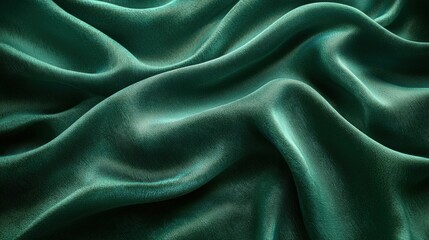 Obraz premium The image showcases an elegant close-up of luxurious green fabric with smooth, flowing textures that create a visually appealing pattern.