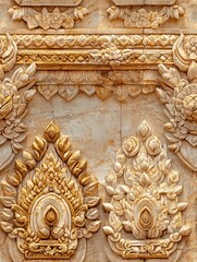 Seamless Intricate Floral Carving on Ancient Temple Wall.