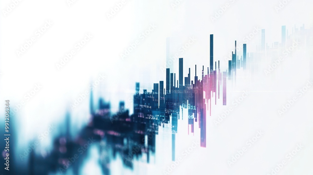 Poster abstract visualization of data trends with bars and gradients.
