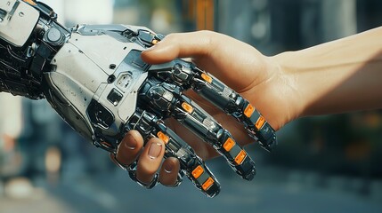 robotic hand shaking hands with a human hand