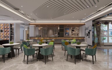 3d render cafe restaurant lounge 