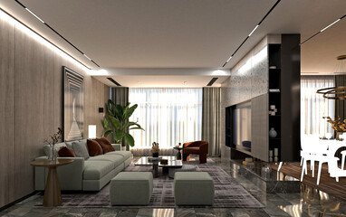 3d render modern living room