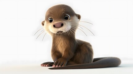 Fototapeta premium 3D Rendering of a Cute and Fluffy Cartoon Otter Sitting on White Background