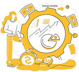 Earned income vector illustration. Wealth accumulates like treasures gathered on journey earning potential A rich economy thrives on circulation earned income through growth Prosperity is offspring