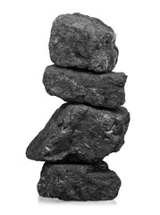 Stack of coal on white background.