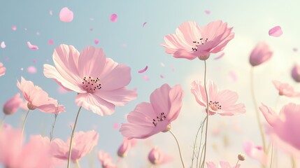 A tranquil and minimalist 'hoa hoa hoa season,' with soft pastel shades of pink and green.