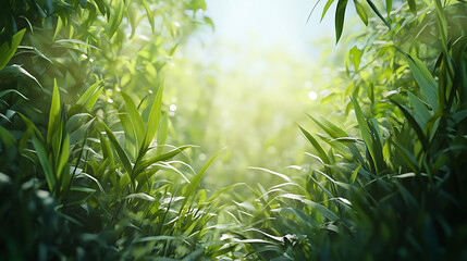 Hyper-realistic nature scene where every leaf and blade of grass appears artificially perfect