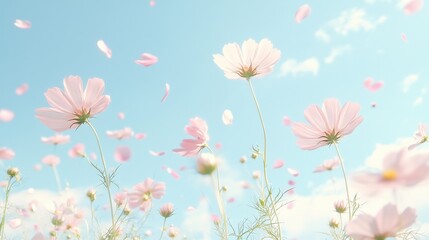 Obraz premium A tranquil and minimalist 'hoa hoa hoa season,' with soft pastel shades of pink and green.