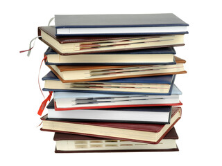 Stack of diaries or books with colorful covers on white background