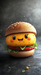 Obraz premium Smiling cheeseburger with sesame seed bun