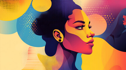 background with a powerful abstract representation of women�s strength, featuring bold colours and geometric shapes