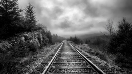 Fototapeta premium Train tracks with desaturated tones in a scenic landscape