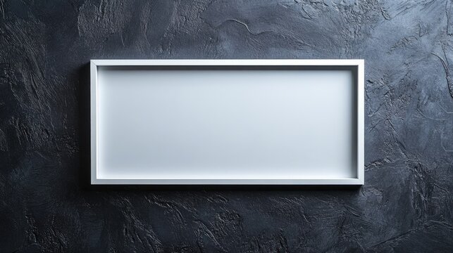 White rectangular frame isolated on a dark textured background ideal for a panoramic display featuring ample space for text
