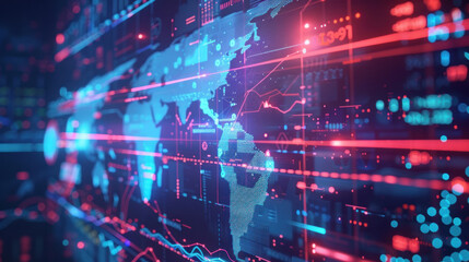 Obraz premium A digital representation of a global banking system, showing real-time transactions, currency exchanges, and international account management.