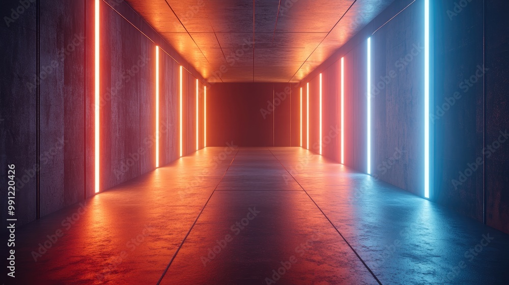 Poster abstract futuristic empty room with a sci fi corridor illuminated for showcasing products modern cem