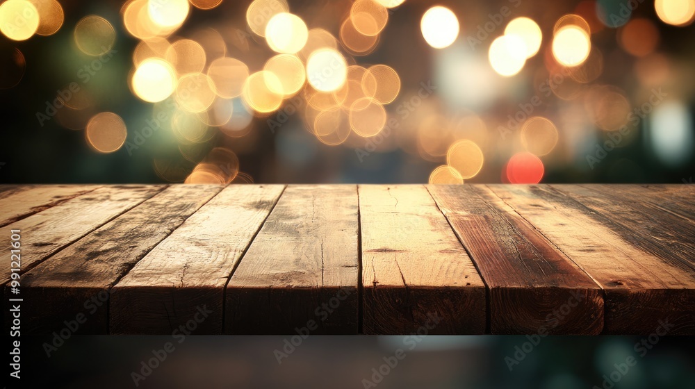 Poster wooden table with a blurred bokeh background ideal for product display montages featuring an out of 