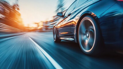 Car in motion with blurred background on the road