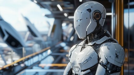 Fototapeta premium Futuristic scene showcasing the potential of robotic process automation RPA to transform the modern office workspace