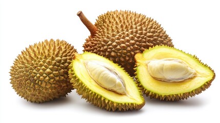 Obraz premium Durian fruit displayed on a white background