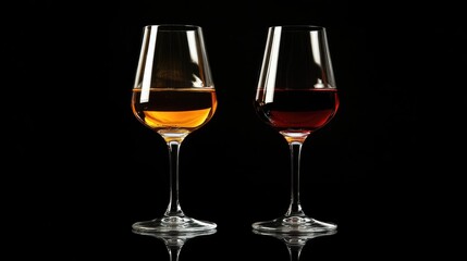 Glasses filled with white and ruby port wine