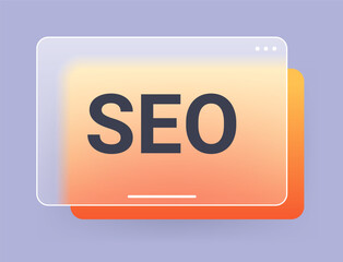 Glass morphism SEO vector icon. Transparent search engine optimization symbol