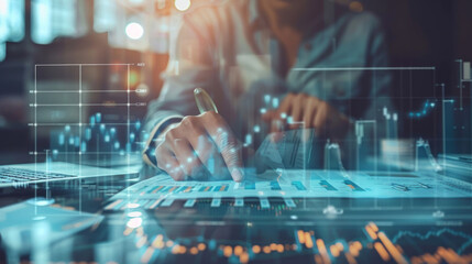 A dynamic scene of an investor researching diverse investment opportunities, focusing on growth potential and risk management.