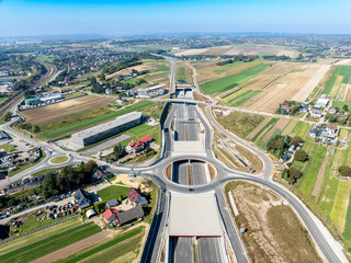 Krakow, Poland. Batowice highway junction in construction on S53. part of motorway ring road around...