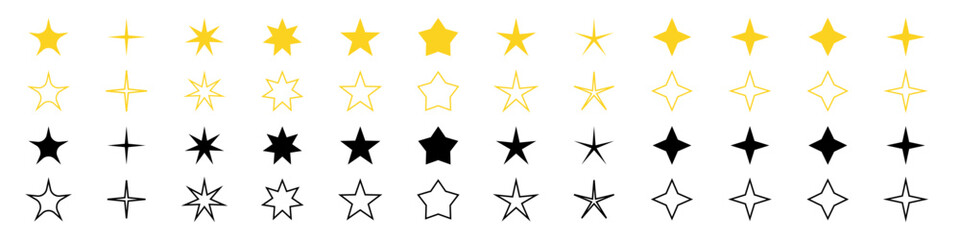 Sparke stars set. twinkle stars. Different shape stars. Vector icons