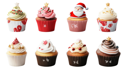 A cute vector illustration featuring a delightful set of cupcakes and cakes, perfect for birthdays and parties, showcasing chocolate, strawberry, and cherry toppings