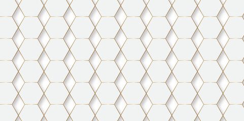 Fototapeta premium Abstract pattern with hexagonal white and gray technology line paper background. Hexagonal 3d vector grid tile and mosaic structure simple style hexagonal graphic concept. Futuristic surface design. 