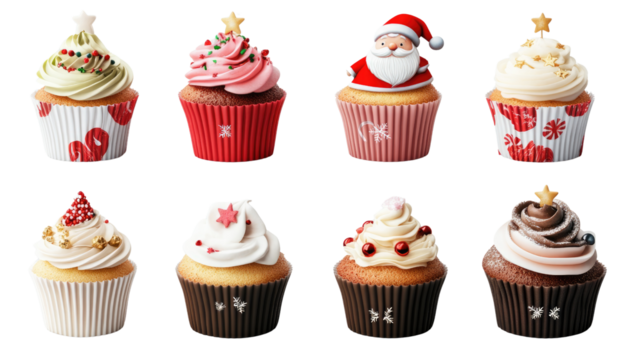 A cute vector illustration featuring a delightful set of cupcakes and cakes, perfect for birthdays and parties, showcasing chocolate, strawberry, and cherry toppings