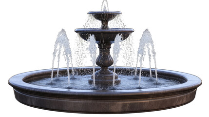 A tranquil fountain surrounded by lush greenery in a peaceful park