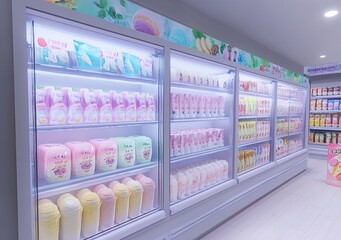 In the supermarket, there is a freezer, and in the freezer.