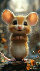 Obraz premium A cute little mouse with big eyes and a sweet smile.