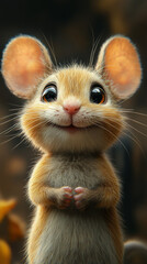 Obraz premium A cute little mouse with big, curious eyes looks up at the camera with a friendly smile.