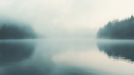 Fototapeta premium A light mist hovering over a still, reflective lake at dawn. 