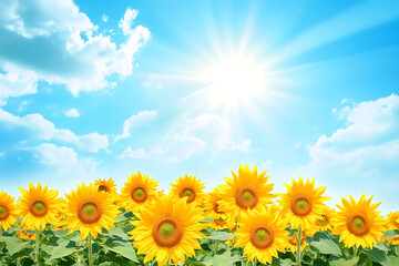 Obraz premium background with a field of sunflowers under a bright blue sky
