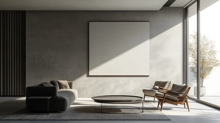 Modern living room with minimalist design and natural light.