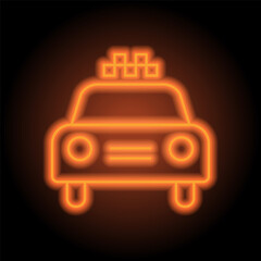 Taxi, cab simple icon vector. Flat design. Orange neon on black background