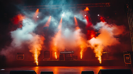 Fototapeta premium Stage filled with swirling red smoke, creating a dramatic and intense atmosphere