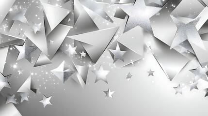 Obraz premium Modern geometric Christmas background with silver triangles and stars on a black background
