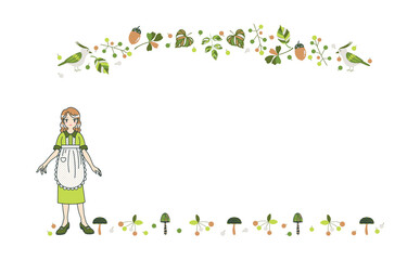 レトロなカフェ店員とかわいい秋のフレーム素材