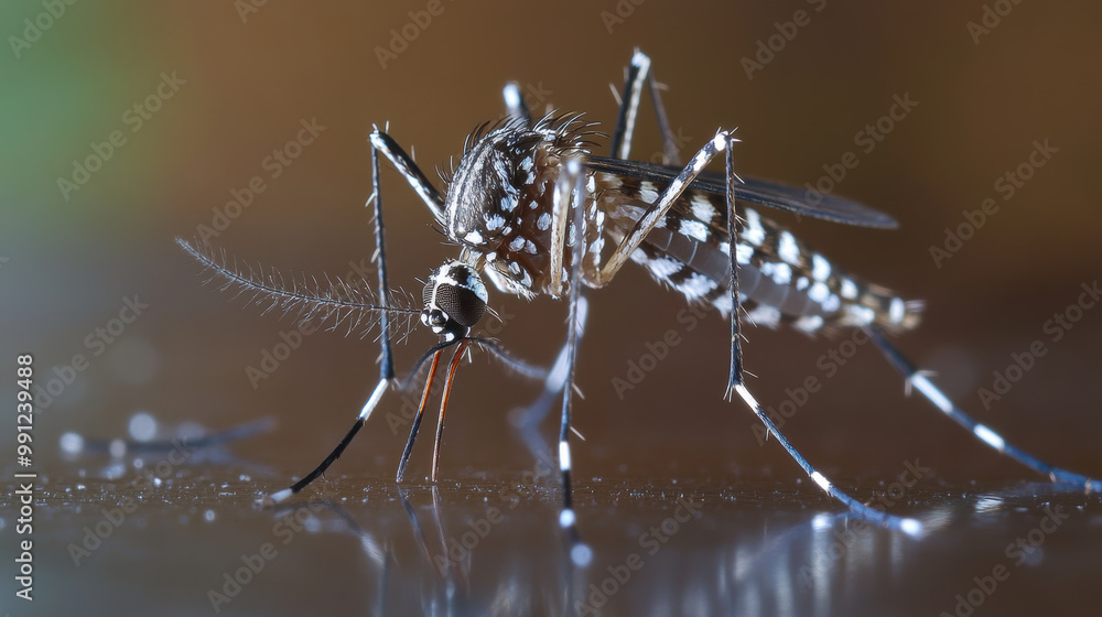 Poster close up view of mosquito showcasing its intricate features and fine details. this image highlights 
