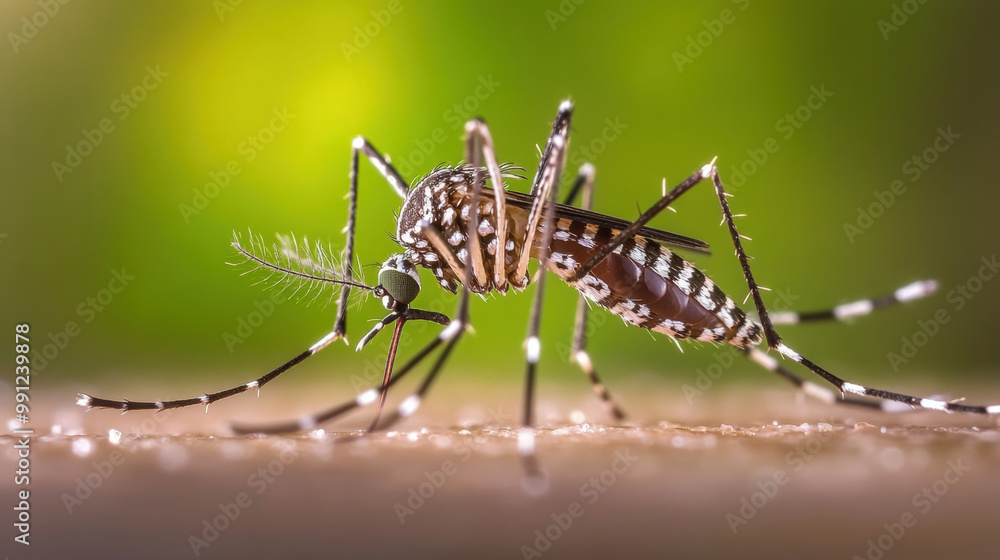 Poster close up view of mosquito showcasing its intricate details and patterns. image highlights mosquitos 