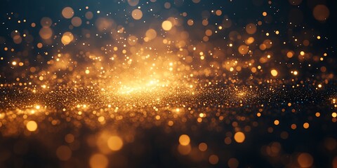 Abstract Golden Glitter Background with Sparkling Lights and Blurred Bokeh Effect
